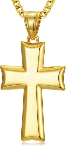 18K Gold Cross Necklace for Men Gold Cross Pendant Religious Jewelry Christian Gift Fathers Day Jewelry(with Gift Box) in Kuwait