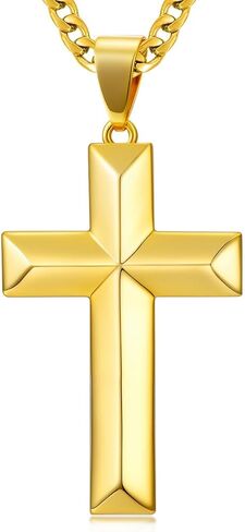 18K Gold Cross Necklace for Men Gold Cross Pendant Religious Jewelry Christian Gift Fathers Day Jewelry(with Gift Box) in Kuwait