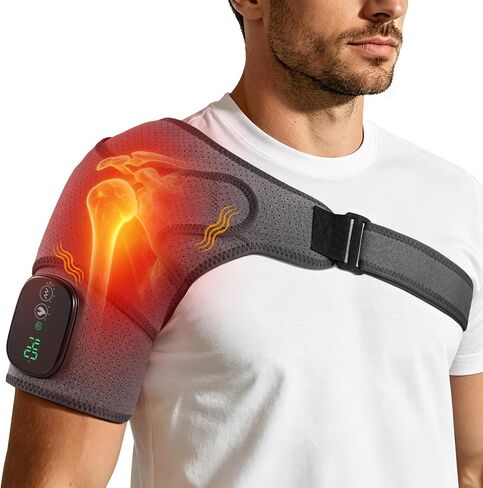 Cordless Shoulder Heating Pad with Massager, 5000mAh Rechargeable Heated Shoulder Wrap with 3 Timer,3 Vibration,3 Heat, Shoulder Brace for Rotator Cuff Pain Relief & Deep Tissue Comfort, Men & Women in Kuwait