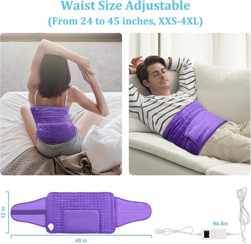 Heating Pad for Period Cramps Back Pain Electric Heating Pad Menstrual Lower Back Neck Shoulders Pain Relief 6-Hour Auto Off 12x24 Heated Pad + 20" Belt 4 Timer 6 Heat Level Wrap (Purple) in Saudi Arabia