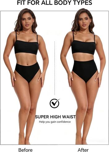 Kepblom Women's High Waisted Thong Bikini Bottoms Cheeky High Cut Bathing Suit Bottom Brazilian Swim Bottoms in Kuwait