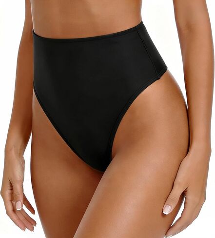 Kepblom Women's High Waisted Thong Bikini Bottoms Cheeky High Cut Bathing Suit Bottom Brazilian Swim Bottoms in Kuwait