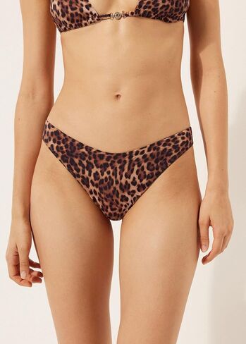 CALZEDONIA Woman's Brown Animalier Brazilian Swimsuit Bottoms in Kuwait