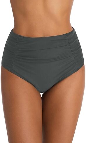 Micosuza Women's Ruched High Waisted Bikini Bottoms Tummy Control Full Coverage Swim Bottom in Kuwait