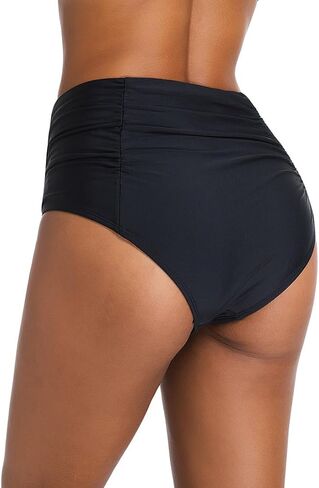 Micosuza Women's Ruched High Waisted Bikini Bottoms Tummy Control Full Coverage Swim Bottom in Kuwait