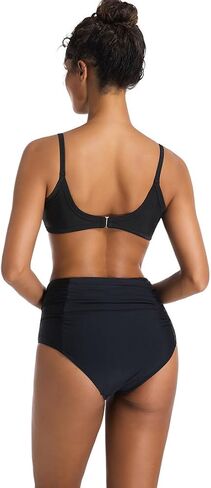 Micosuza Women's Ruched High Waisted Bikini Bottoms Tummy Control Full Coverage Swim Bottom in Kuwait