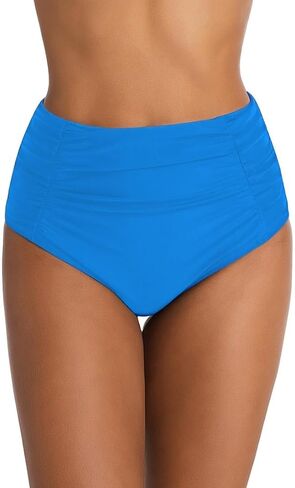 Micosuza Women's Ruched High Waisted Bikini Bottoms Tummy Control Full Coverage Swim Bottom in Kuwait
