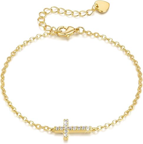 Gold Bracelet 14K Gold Bracelets for Women Gold Cross Bracelet for Women Sparkling Sideways Cross with Cubic Zirconia Crosses Bracelet for Womens in Saudi Arabia