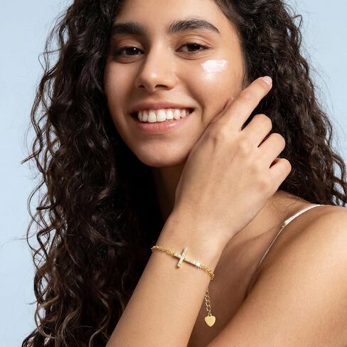 Gold Bracelet 14K Gold Bracelets for Women Gold Cross Bracelet for Women Sparkling Sideways Cross with Cubic Zirconia Crosses Bracelet for Womens in Saudi Arabia