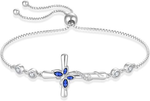 Cross Bracelet for Women 925 Sterling Silver Adjustable Butterfly Bracelet Birthstone Jewelry for Women in Saudi Arabia