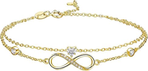 14K Gold Heart Bracelet for Women Infinity Double-Layer Chain Inlay Diamonds Bracelet for Womens Her Mom Girlfriend Love Birthday Gifts Mother's Day in Saudi Arabia