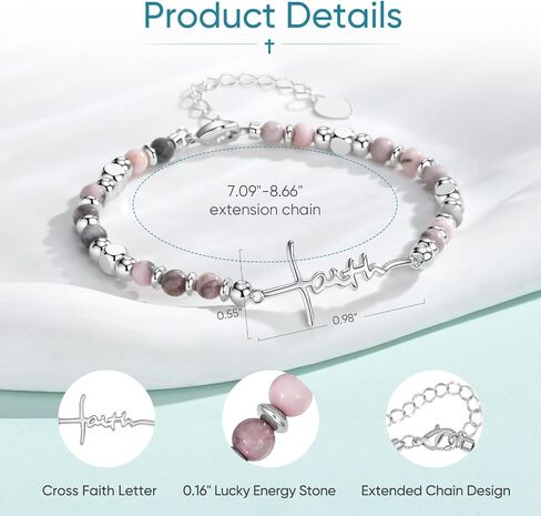 Faith Cross Bracelet for Women, Christian Inspirational Natural Stone Beaded Bracelet with Faith Words, Religious Jewelry Gift for Mother's Day Birthday Blessing Present for Mom Wife Grandma in Saudi Arabia