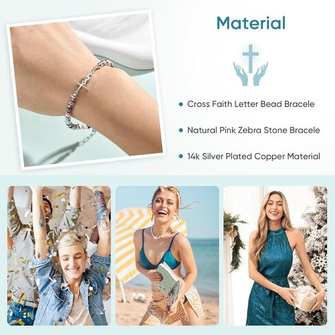 Faith Cross Bracelet for Women, Christian Inspirational Natural Stone Beaded Bracelet with Faith Words, Religious Jewelry Gift for Mother's Day Birthday Blessing Present for Mom Wife Grandma in Saudi Arabia