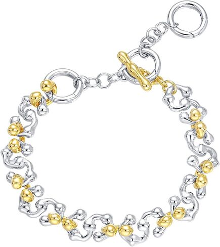 Two Tone Gold and Silver Bracelets for Women, Adjustable Toggle Bracelet with OT Clasp, 18K Gold Plated Chunky Cuban Link Chain Bracelets, Ideal Gift for Anniversary, Party, Birthday in Kuwait