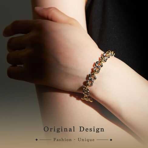 Two Tone Gold and Silver Bracelets for Women, Adjustable Toggle Bracelet with OT Clasp, 18K Gold Plated Chunky Cuban Link Chain Bracelets, Ideal Gift for Anniversary, Party, Birthday in Kuwait