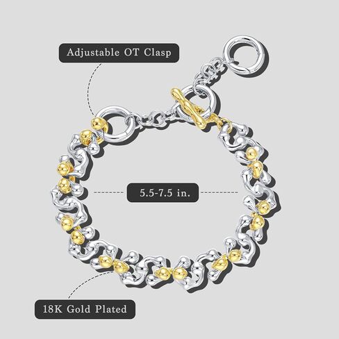 Two Tone Gold and Silver Bracelets for Women, Adjustable Toggle Bracelet with OT Clasp, 18K Gold Plated Chunky Cuban Link Chain Bracelets, Ideal Gift for Anniversary, Party, Birthday in Kuwait