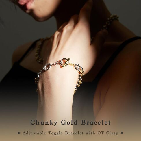 Two Tone Gold and Silver Bracelets for Women, Adjustable Toggle Bracelet with OT Clasp, 18K Gold Plated Chunky Cuban Link Chain Bracelets, Ideal Gift for Anniversary, Party, Birthday in Kuwait