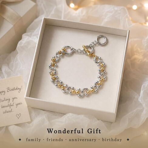 Two Tone Gold and Silver Bracelets for Women, Adjustable Toggle Bracelet with OT Clasp, 18K Gold Plated Chunky Cuban Link Chain Bracelets, Ideal Gift for Anniversary, Party, Birthday in Kuwait
