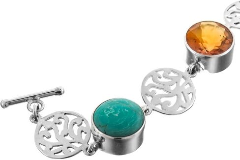 Big Turquoise And Citrine Stones Filigree 925 Sterling Silver Bracelet, 7"- 8" p67844 in Saudi Arabia
