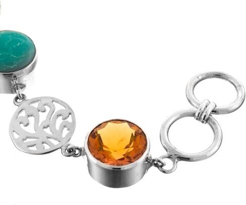 Big Turquoise And Citrine Stones Filigree 925 Sterling Silver Bracelet, 7"- 8" p67844 in Saudi Arabia