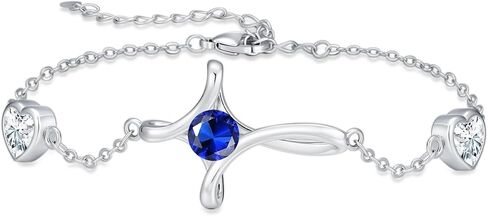 Birthstone Bracelet 14K White Gold Celtic Cross Bracelet Birthstone Charm Link Bracelet for Women Jewelry Anniversary Mothers Day Gifts for Girlfriend Daughter in Saudi Arabia