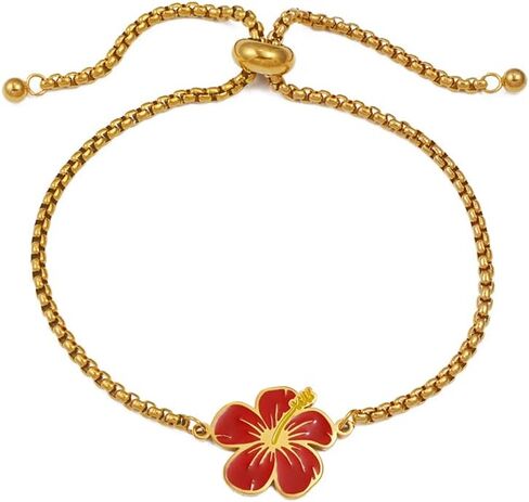 Adjustable Braceles Etched Hibiscus Flowers For Women Hawaiian Guam Puerto Rico PR Guadeloupe Island Jewelry in Kuwait