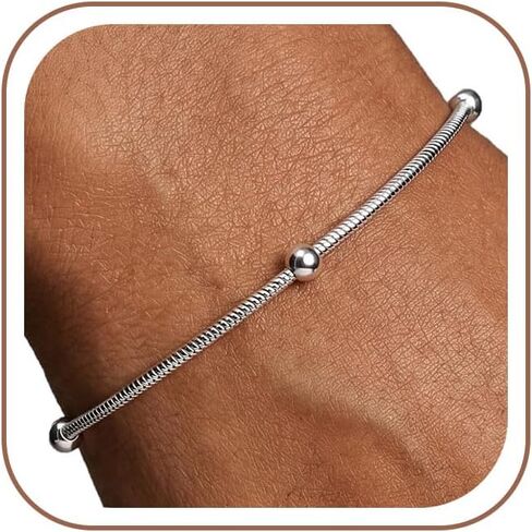 925 Sterling Silver Bracelet - Snake Chain Bracelet With Ball Beads Delicate Gift for Women Wife, Size: 6.5 7 7.5 8 Inches in Saudi Arabia