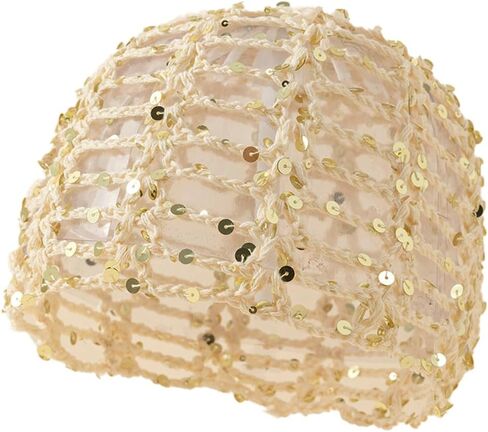 Women's Sparkly Sequin Mesh Beanie Summer Boho Crochet Hollow Out Skull Cap for Party & Daily Wear in Saudi Arabia