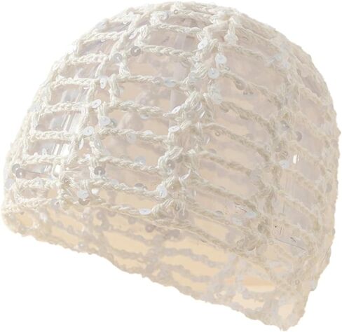 Women's Sparkly Sequin Mesh Beanie Summer Boho Crochet Hollow Out Skull Cap for Party & Daily Wear in Saudi Arabia