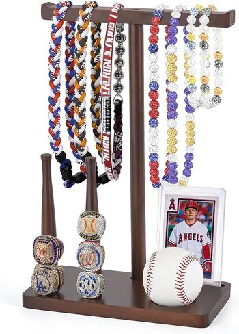 Mkono Wooden Baseball Drip Necklace Organizer Holder, Championship Ring Display Holder, Baseball Display Softball Ring Holder, Baseball Gift for Boy Team Player Men Home Bedroom Decor in Kuwait