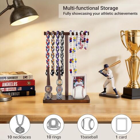 Mkono Wooden Baseball Drip Necklace Organizer Holder, Championship Ring Display Holder, Baseball Display Softball Ring Holder, Baseball Gift for Boy Team Player Men Home Bedroom Decor in Kuwait