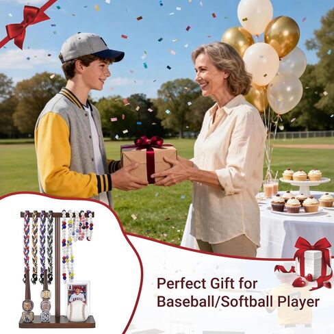 Mkono Wooden Baseball Drip Necklace Organizer Holder, Championship Ring Display Holder, Baseball Display Softball Ring Holder, Baseball Gift for Boy Team Player Men Home Bedroom Decor in Kuwait