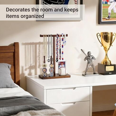 Mkono Wooden Baseball Drip Necklace Organizer Holder, Championship Ring Display Holder, Baseball Display Softball Ring Holder, Baseball Gift for Boy Team Player Men Home Bedroom Decor in Kuwait