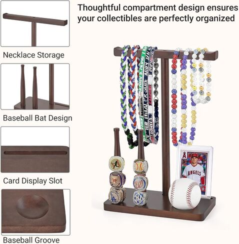 Mkono Wooden Baseball Drip Necklace Organizer Holder, Championship Ring Display Holder, Baseball Display Softball Ring Holder, Baseball Gift for Boy Team Player Men Home Bedroom Decor in Kuwait