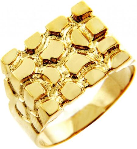 14K Yellow Gold 2/3" ‘The Armour’ Men’s Nugget Style Rectangular Tapered Band Statement Ring - Size 11 in Saudi Arabia