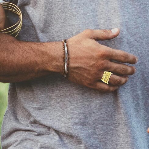 14K Yellow Gold 2/3" ‘The Armour’ Men’s Nugget Style Rectangular Tapered Band Statement Ring - Size 11 in Saudi Arabia