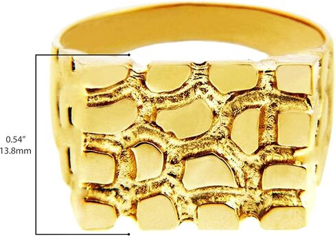 14K Yellow Gold 2/3" ‘The Armour’ Men’s Nugget Style Rectangular Tapered Band Statement Ring - Size 11 in Saudi Arabia