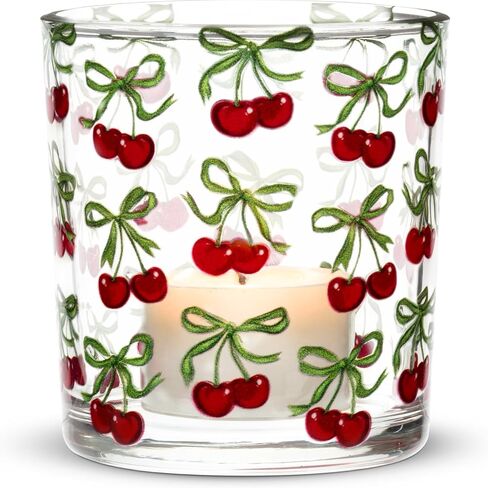 Abbott Collection Cherries Votive | Food Safe, Lead & Cadmium Free, Soft Ambient Glow, Hand Wash, Glass, Red/Green, 3"H in Saudi Arabia