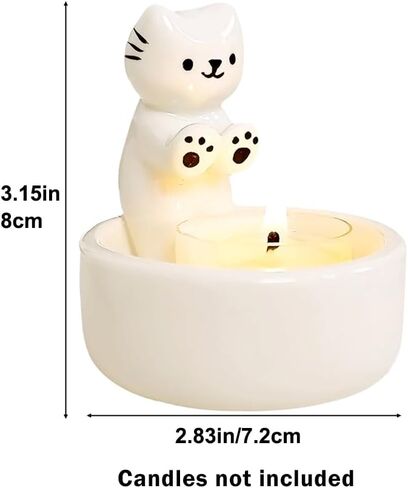 Cat Candle Holder, Cartoon Kitten Warming Paws Tealight Holder, Cute Cat Couple Cat Ceramic Scented Candle Holder Candlestick Home Decoration for Cat Lover (CCH-Single), White in Saudi Arabia