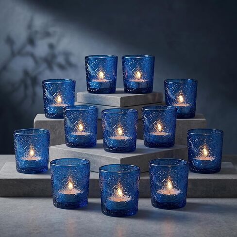 12 Pack Hummingbird Embossed Glass Candle Holders – Votive Tealight Holders with Patent Design, Decorative Embossed Glass Cups for Wedding Centerpieces, Parties, and Home Décor (Ocean Blue) in Saudi Arabia