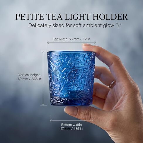 12 Pack Hummingbird Embossed Glass Candle Holders – Votive Tealight Holders with Patent Design, Decorative Embossed Glass Cups for Wedding Centerpieces, Parties, and Home Décor (Ocean Blue) in Saudi Arabia