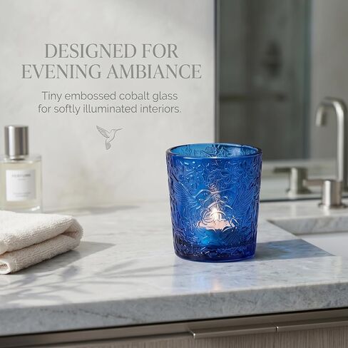 12 Pack Hummingbird Embossed Glass Candle Holders – Votive Tealight Holders with Patent Design, Decorative Embossed Glass Cups for Wedding Centerpieces, Parties, and Home Décor (Ocean Blue) in Saudi Arabia