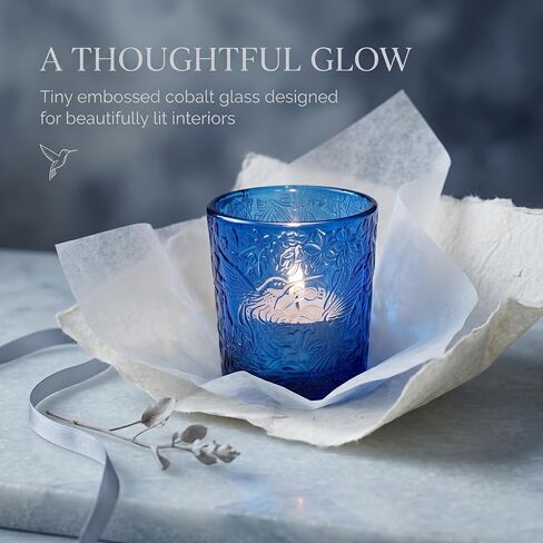 12 Pack Hummingbird Embossed Glass Candle Holders – Votive Tealight Holders with Patent Design, Decorative Embossed Glass Cups for Wedding Centerpieces, Parties, and Home Décor (Ocean Blue) in Saudi Arabia