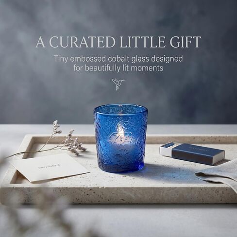 12 Pack Hummingbird Embossed Glass Candle Holders – Votive Tealight Holders with Patent Design, Decorative Embossed Glass Cups for Wedding Centerpieces, Parties, and Home Décor (Ocean Blue) in Saudi Arabia