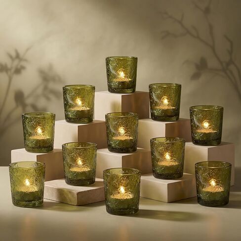 12 Pack Hummingbird Embossed Glass Candle Holders – Votive Tealight Holders with Patent Design, Decorative Embossed Glass Cups for Wedding Centerpieces, Parties, and Home Décor (Ocean Blue) in Saudi Arabia