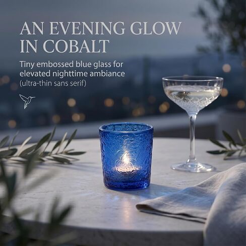 12 Pack Hummingbird Embossed Glass Candle Holders – Votive Tealight Holders with Patent Design, Decorative Embossed Glass Cups for Wedding Centerpieces, Parties, and Home Décor (Ocean Blue) in Saudi Arabia