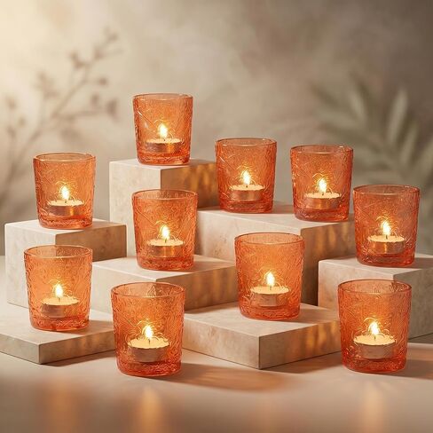 12 Pack Hummingbird Embossed Glass Candle Holders – Votive Tealight Holders with Patent Design, Decorative Embossed Glass Cups for Wedding Centerpieces, Parties, and Home Décor (Ocean Blue) in Saudi Arabia