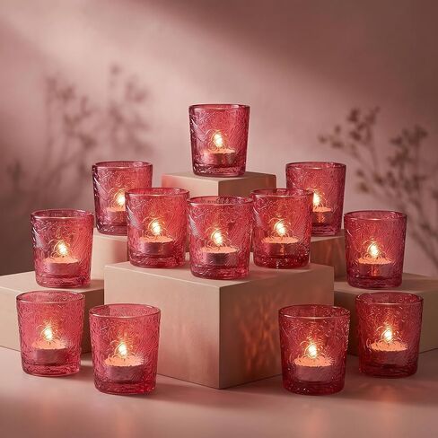 12 Pack Hummingbird Embossed Glass Candle Holders – Votive Tealight Holders with Patent Design, Decorative Embossed Glass Cups for Wedding Centerpieces, Parties, and Home Décor (Ocean Blue) in Saudi Arabia