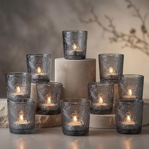 12 Pack Hummingbird Embossed Glass Candle Holders – Votive Tealight Holders with Patent Design, Decorative Embossed Glass Cups for Wedding Centerpieces, Parties, and Home Décor (Ocean Blue) in Saudi Arabia