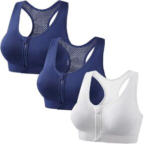 3 Pack Womens Zip Front Sports Bras Post-Surgery Compression Bra High Support Padded Racerback Active Yoga Sports Bra in Saudi Arabia